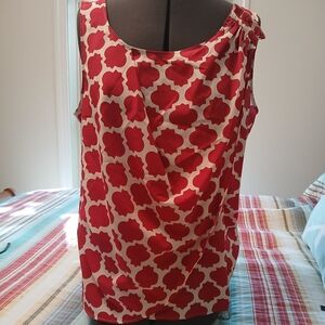 LOFT Red and White Patterned Blouse